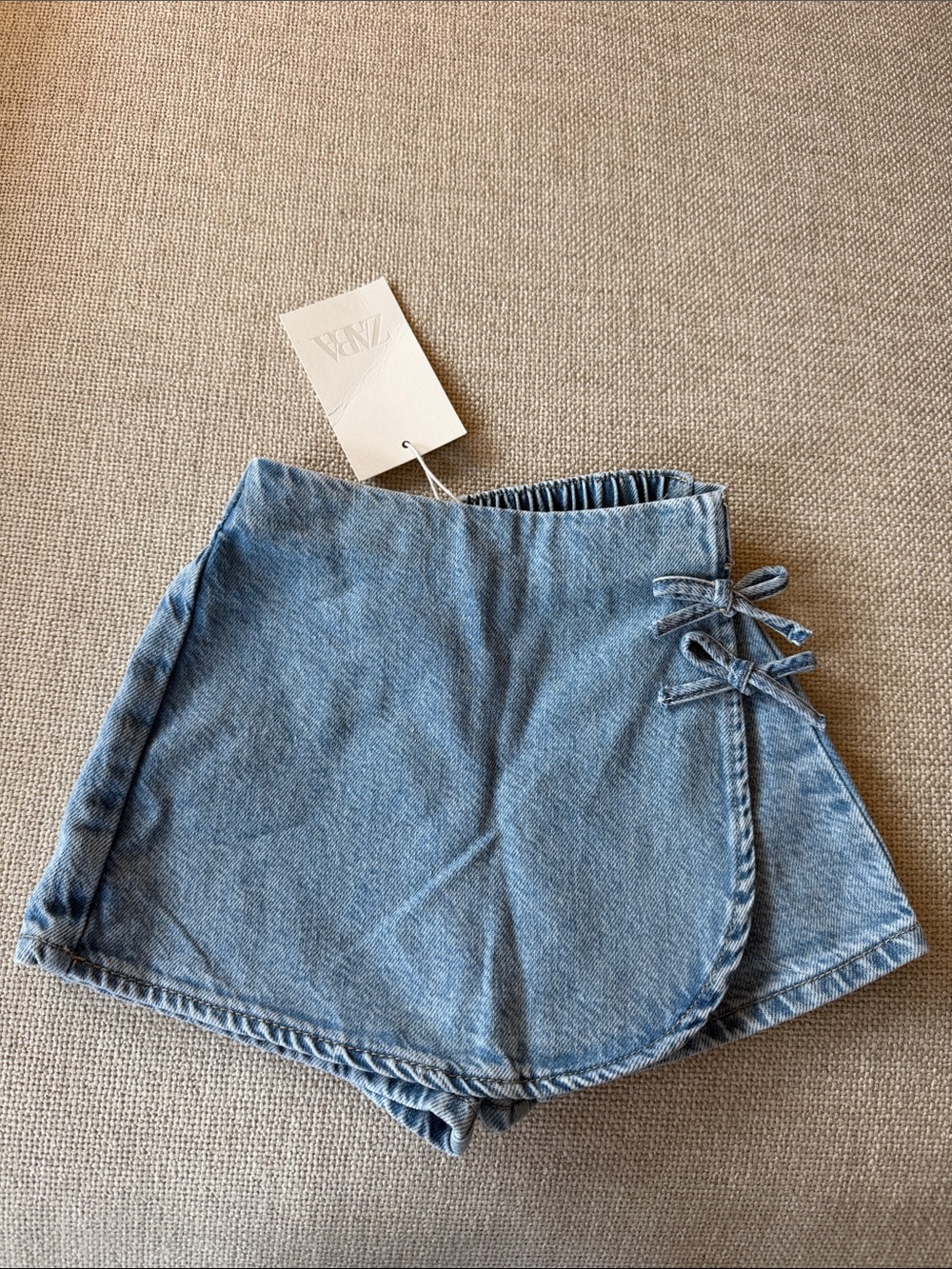Zara Light Blue Denim Wrap Skort with Side Bow Ties